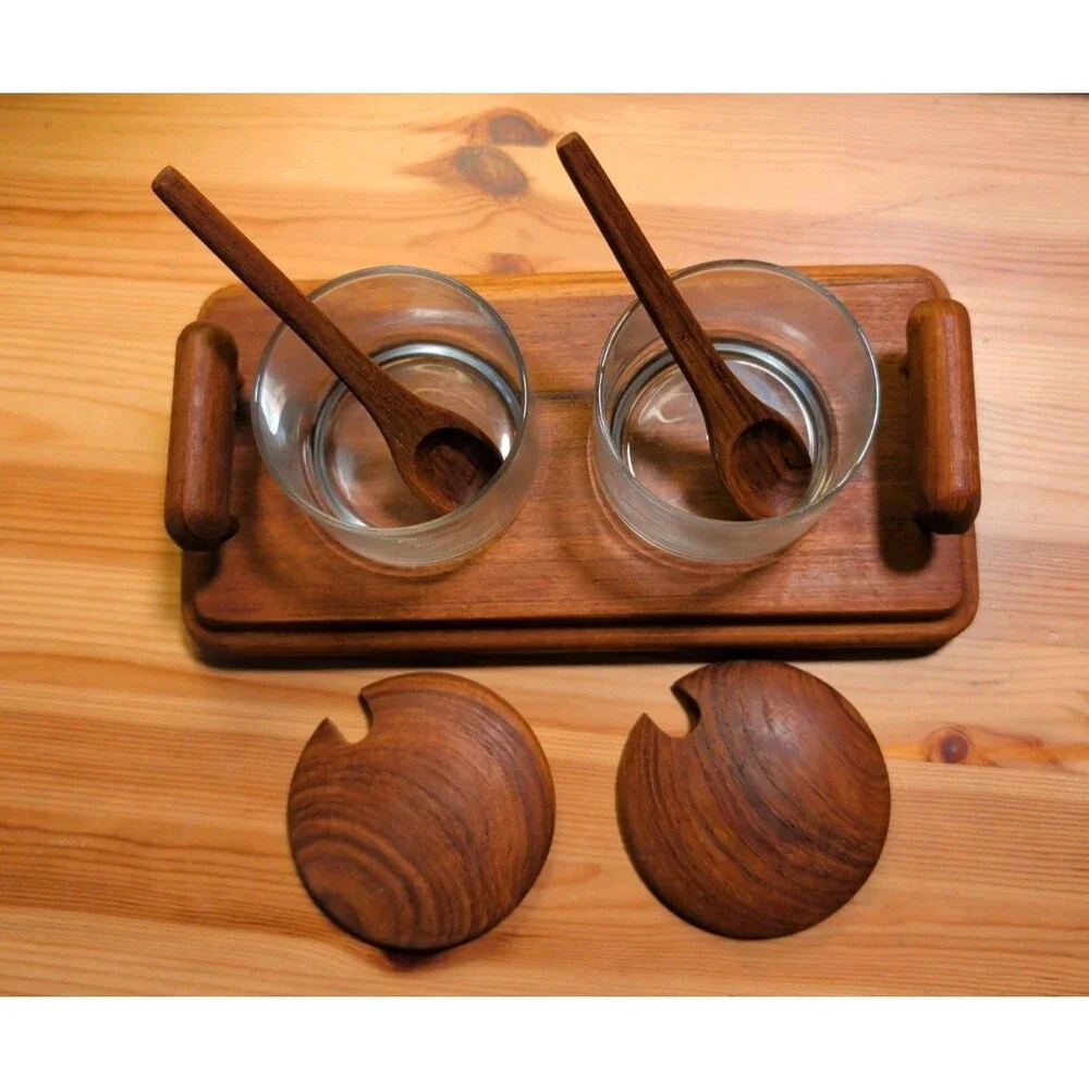 Vintage New Julie Pomerantz Goodwood Teakwood Serving Jar Set MCM
